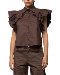 Kaos - Overhemden ,Bruin ,Ruffle-Sleeve Shirt - Lyst