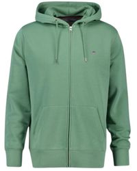 GANT - Hoodies & Sweatvesten ,Groen ,Katoen Groene Full Zip Hoodie Sweater - Lyst