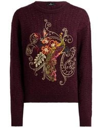 Etro - Cropped Cable-Knit Cashmere-Blend Sweater With Peacock Embroidery - Lyst