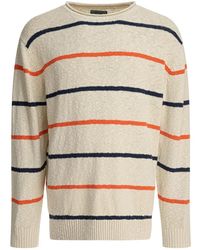 Beams Plus - Gestreifter Rundhalsausschnitt Pullover Weiß - Lyst