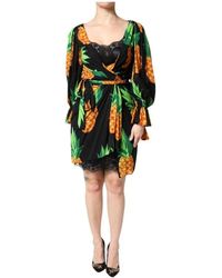 Dolce & Gabbana - Wickelkleid Mit Ananas-Print Und Puffärmeln - Lyst