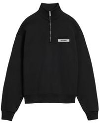 Jacquemus - Hoodies & Sweatvesten ,Zwart ,Katoen Gros Grain Zipped-Rollneck Sweatshirt - Lyst