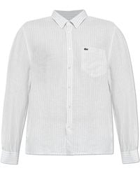 Lacoste - Overhemden ,Blauw ,Linnen Regular Fit Gestreept Linnen Overhemd - Lyst