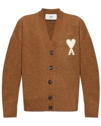 Ami Paris - Truien & Vesten ,Bruin ,Wol Logo Cardigan - Lyst