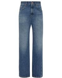 Brunello Cucinelli - Hoge Taille Blauwe Jeans Met Knoopsluiting - Lyst