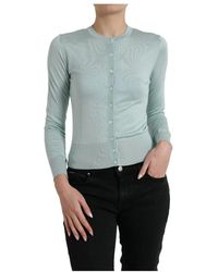 Dolce & Gabbana - Truien & Vesten ,Blauw ,Luxe Zijden Cardigan Sweater - Lyst