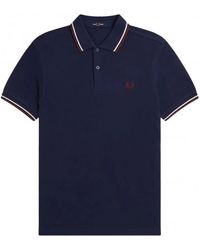 Fred Perry - Tops ,Blauw ,Katoen Double Stripe Polo Shirt M3600 - Lyst