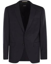 HUGO - Jassen ,Blauw ,Wol Slim-Fit Jas Van Serge Van Scheerwol - Lyst