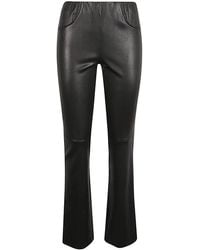 Via Masini 80 - Zwarte Leren Wijde Pijp Broek - Lyst