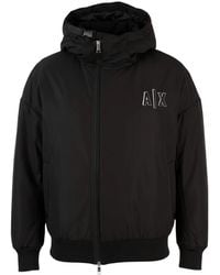 ARMANI EXCHANGE - Jassen ,Zwart ,Polyester Bomberjack Met Capuchon - Lyst