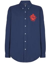 Balmain - Overhemden ,Blauw ,Katoen College Emblem Shirt Van Oxford-Katoen - Lyst