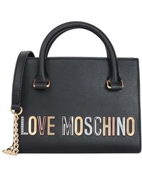 Love Moschino - Swarovski logo handtasche magnetverschluss,schwarze tasche mit kettenriemen und auffälligem liebeslogo - Lyst