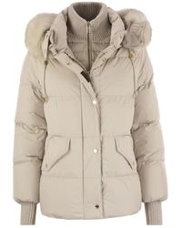Moorer - Jassen ,Polyester Kort Donsjack Met Capuchon En Bont - Lyst
