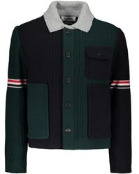Thom Browne - Truien & Vesten ,Groen ,Wol Wollen Cardigan Met Tricolore Details - Lyst