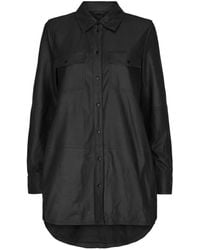 Notyz - Zwarte Oversized Leren Shirt Met Zwarte Accents - Lyst