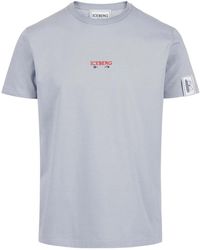 Iceberg - Tops ,Grijs ,Regular Fit Lichtgrijze T-Shirt Met Geborduurd Logo En Peanuts-Print Op De Achterkant - Lyst