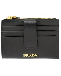 Prada - Accessoires ,Zwart ,Leer Saffiano Leren Kaarthouder - Lyst
