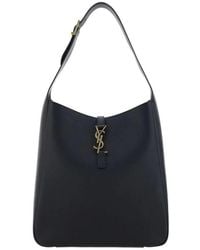 Saint Laurent - Schultertasche Aus Genarbtem Leder Mit Ysl-Logo - Lyst