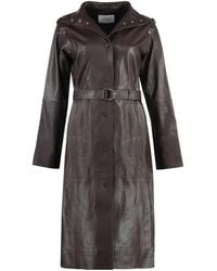 Yves Salomon - Jassen ,Bruin ,Leer Lamsleren Jas Met Taille Riem - Lyst