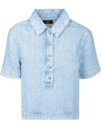 7 For All Mankind - Blauer Denim-Top Mit Kurzen Ärmeln - Lyst