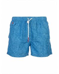 Kiton - Badmode ,Blauw ,Polyester Crosshatch-Textuur Zwemshorts Met Trekkoord - Lyst