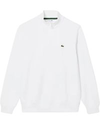 Lacoste - Hoodies & Sweatvesten ,Wit ,Katoen Fleece Sweatshirt Met Rits - Lyst
