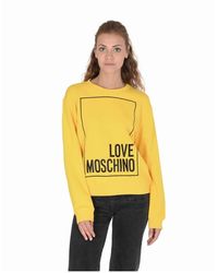 Love Moschino - Gelber baumwoll-sweatshirt mit inlay-detail - Lyst