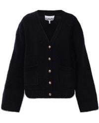Ganni - Truien & Vesten ,Blauw ,Wol Classic Wool Cardigan - Lyst