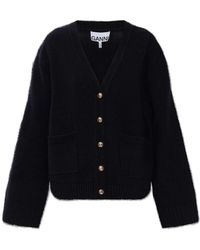 Ganni - Truien & Vesten ,Blauw ,Wol Classic Wool Cardigan - Lyst