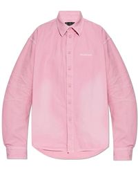 Balenciaga - Overhemden ,Roze ,Katoen Shirt Met Logo - Lyst