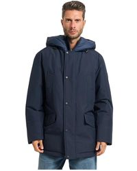 HUGO - Jassen ,Blauw ,Blauwe Gewatteerde Jas Met Contrasterende Kraag - Lyst