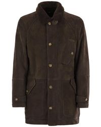 Brunello Cucinelli - Jassen ,Bruin ,Suède Korte Shearling Jas - Lyst