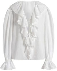 Alberta Ferretti - Overhemden ,Wit ,Katoen Poplin Blouse Met Ruches - Lyst