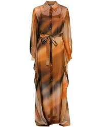 Alberta Ferretti - Vestido de seda marrón con estampado ombré - Lyst
