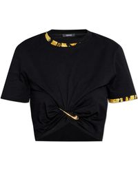 Versace - T-Shirt Mit Dekorativer Sicherheitsnadel Und Drapierung - Lyst