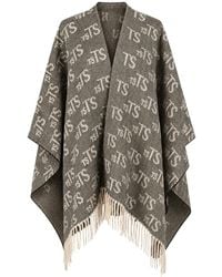 Twinset - Jassen ,Grijs ,Polyester Jacquard Poncho - Lyst