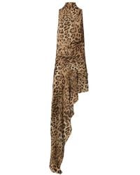 ANDAMANE - Kleedjes ,Bruin ,Animalier Maxi Jurk Met Col - Lyst