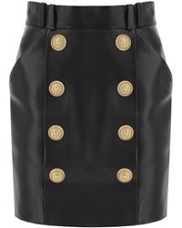 Balmain - Minifalda de cuero de cordero con botones ornamentales - Lyst