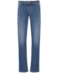 Jacob Cohen - Jeans in cotone blu con logo patch - Lyst