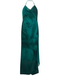 Alberta Ferretti - Kleedjes ,Groen ,Satijn Lange Smaragdgroene Satijnen Jurk Elegant - Lyst