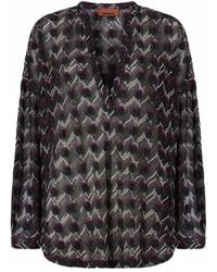 Missoni - Graues Zigzag-Muster V-Ausschnitt Hemd - Lyst