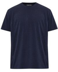 Tom Ford - Tops ,Blauw ,Katoen Lyocell Katoen Ronde Hals T-Shirt - Lyst
