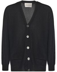 Amaranto - Zwarte V-Hals Trui Knoopsluiting - Lyst