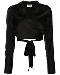 Blugirl Blumarine - Camisa satén negro con escote en v - Lyst