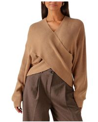 Moss Copenhagen - Truien & Vesten ,Bruin ,Bruine Gebreide Wrap Trui Voor Herfst - Lyst