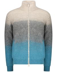Herno - Gerippte Kanten Reißverschluss-Strickjacke Aus Wolle - Lyst