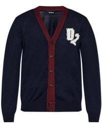 DSquared² - Truien & Vesten ,Blauw ,Wol Wollemantel Met Logo - Lyst