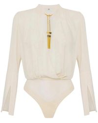 Elisabetta Franchi - Georgette Bodysuit Met Opstaande Kraag - Lyst