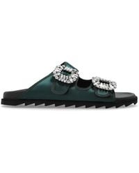 Roger Vivier - Schoenen ,Groen ,Leer Slidy Viv' Flat Sandalen - Lyst