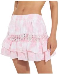 LoveShackFancy - Roze Tie-Dye Kant Mini Rok - Lyst